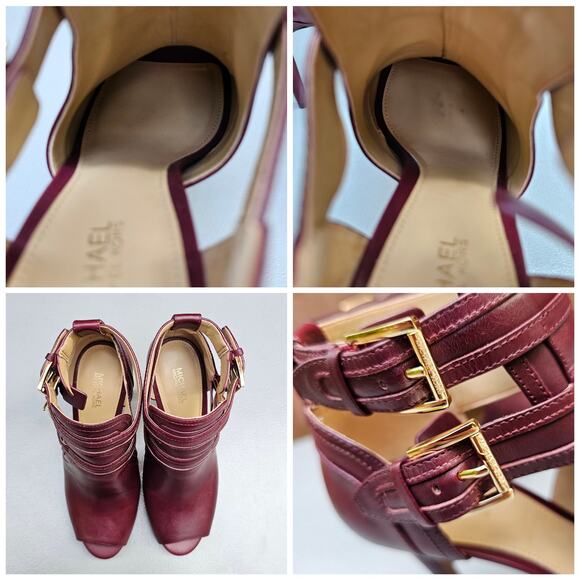 Stiletto Ankle Bootie MMK Blaze Size 7 OpenToe Buckle High Heel Burgundy Leather - Picture 10 of 12